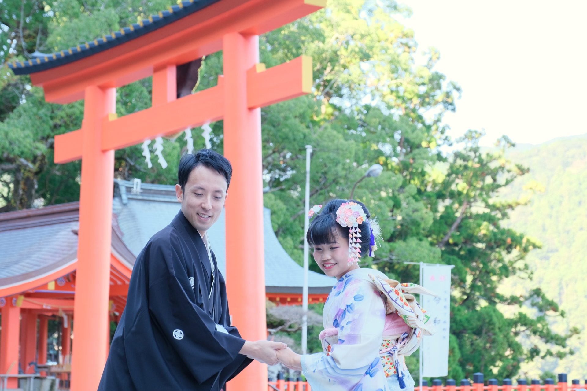 熊野那智大社で白無垢の結婚式写真