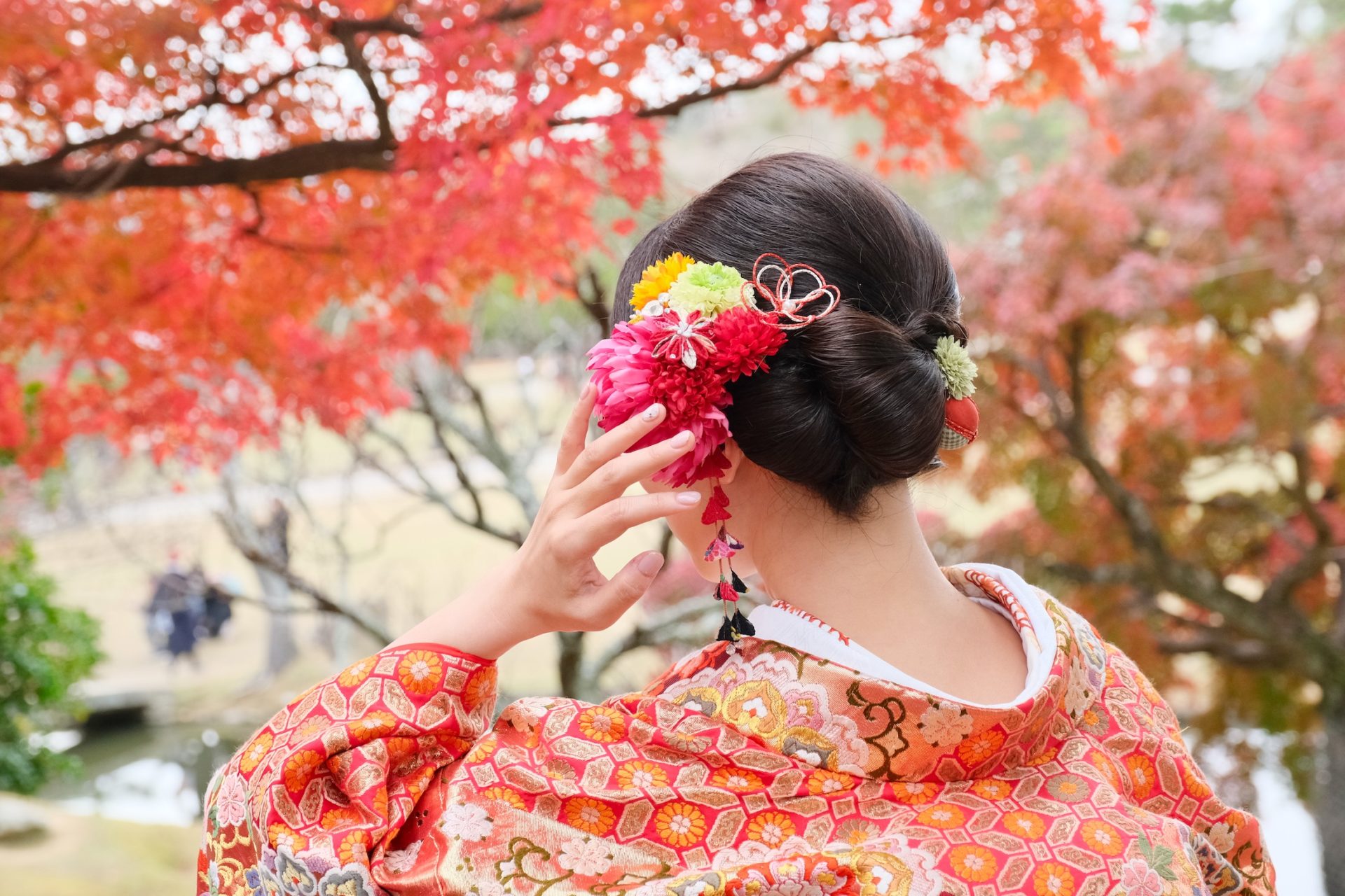 紅葉の奈良で和装の前撮り