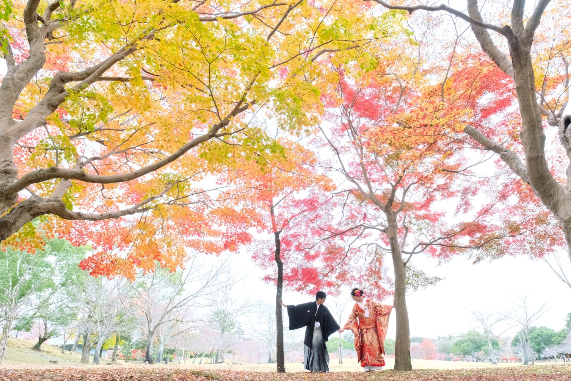 紅葉の奈良で和装の前撮り