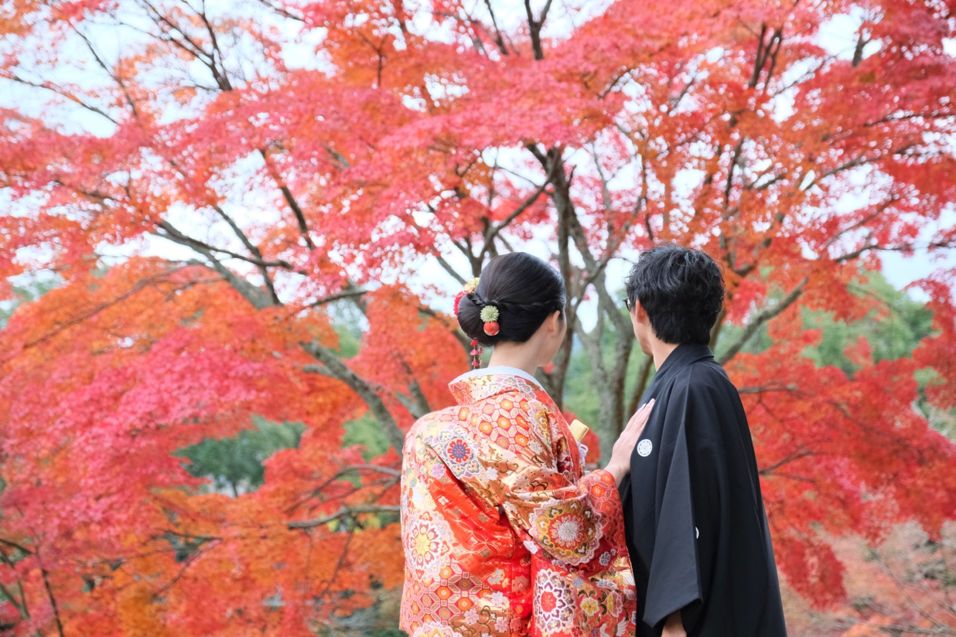 紅葉の奈良で和装の前撮り