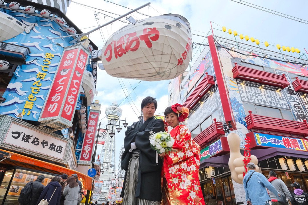 【大阪で和装前撮り】大阪らしい場所を回るフォトウエディング