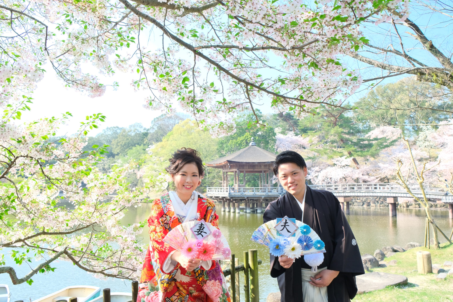 奈良公園で和装の前撮り写真