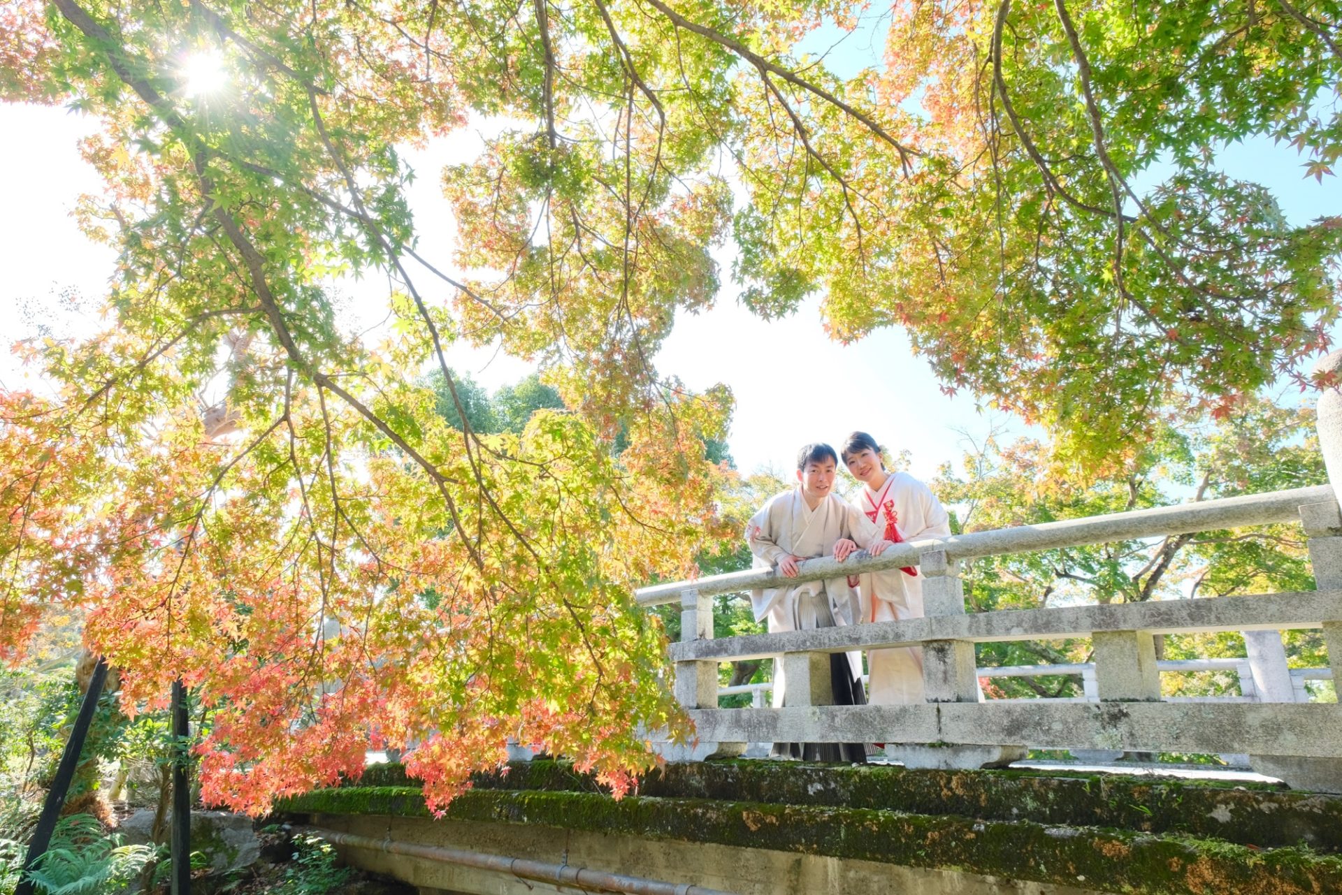 紅葉の奈良公園で和装の前撮りの新婦さん