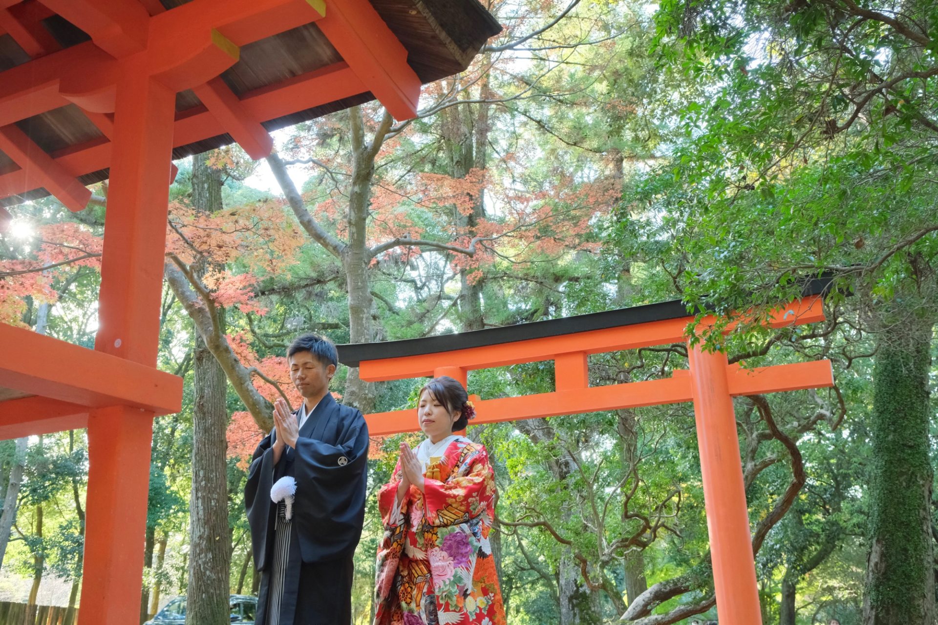 紅葉の奈良で和装フォトウエディング