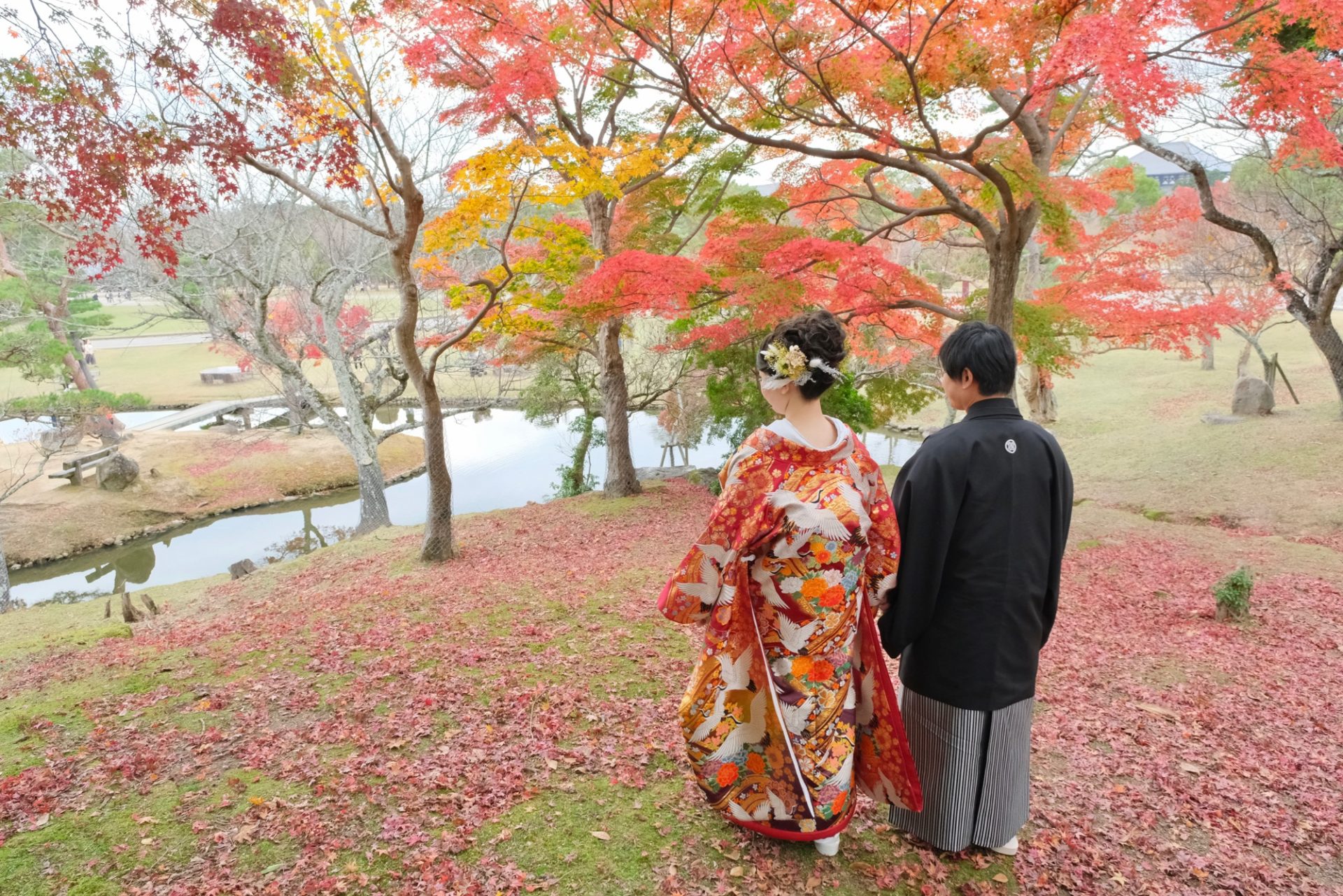 紅葉の奈良で和装フォトウエディング