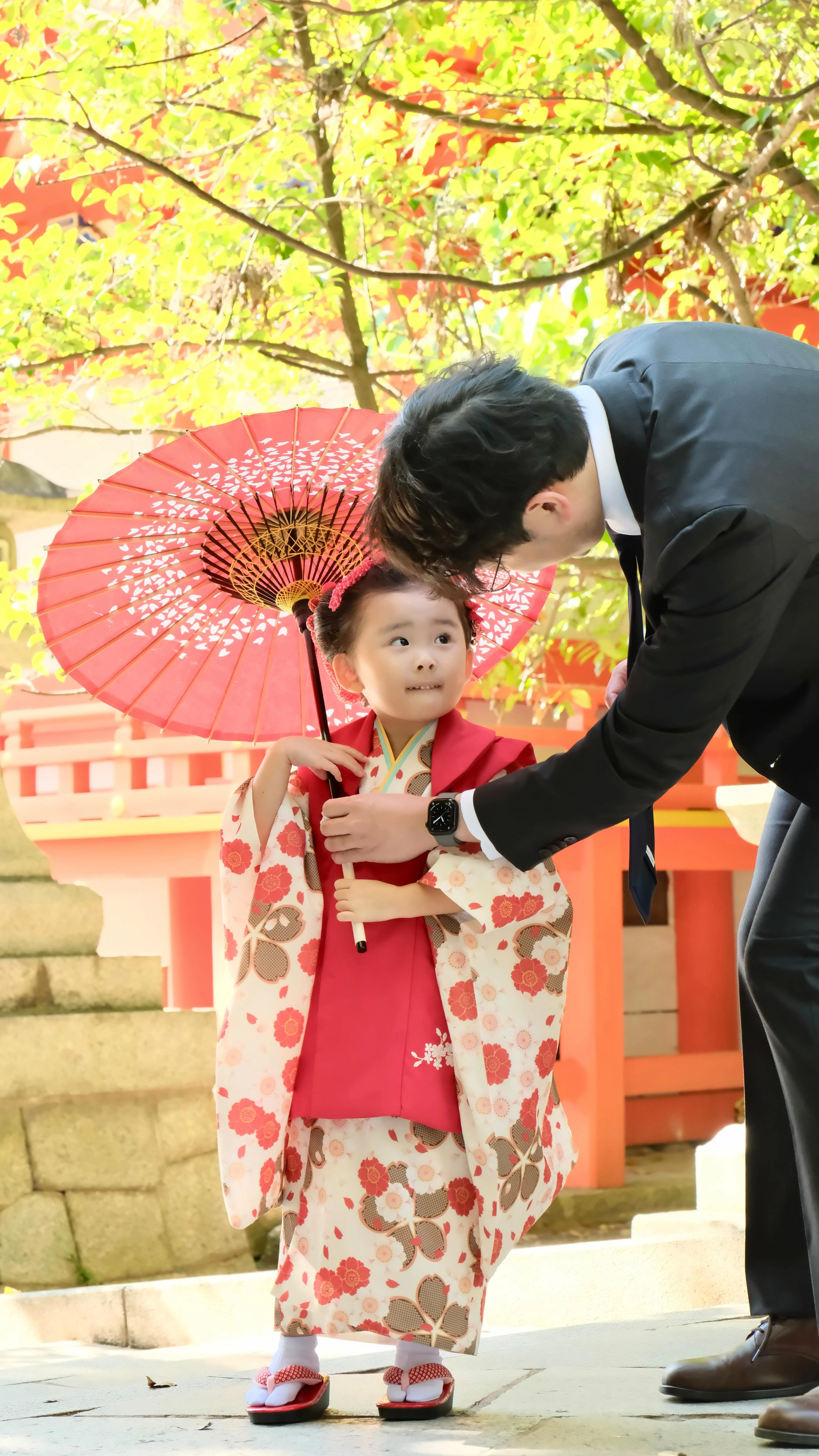 北野天満宮での七五三は11月に春の陽気